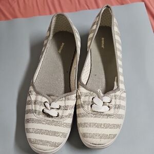 Avenue Gray and White Striped Flats